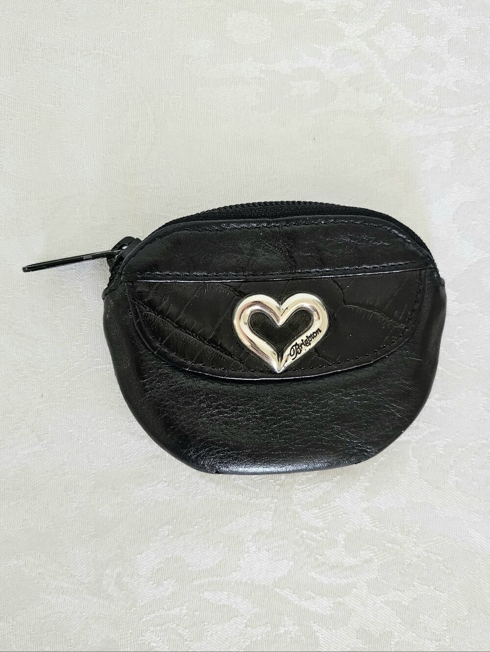 Y2K Brighton Black Leather Coin Pouch with Silver Heart Accent